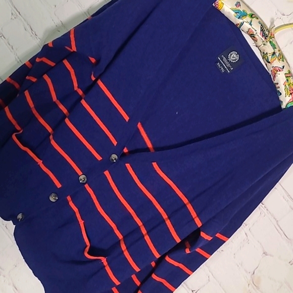 American Eagle Outfitters Navy Blue Orange Stripe Wool Rabbit Hair Blend Sweater - Picture 9 of 15